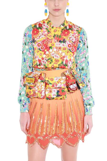 Buy_Manish Arora_Orange Silk Georgette Embellished Skirt _Online_at_Aza_Fashions