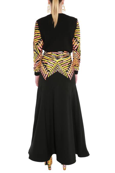 Shop Manish Arora Black Poly Taffeta Embellished Skirt at Aza Fashions Shop_Manish Arora_Black Poly Taffeta Embellished Skirt _at_Aza_Fashions