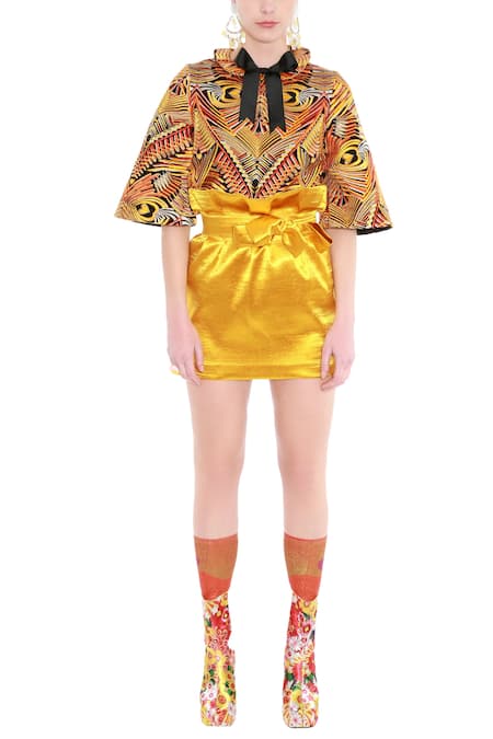 Manish Arora Yellow Lido Satin High Waist Skirt  