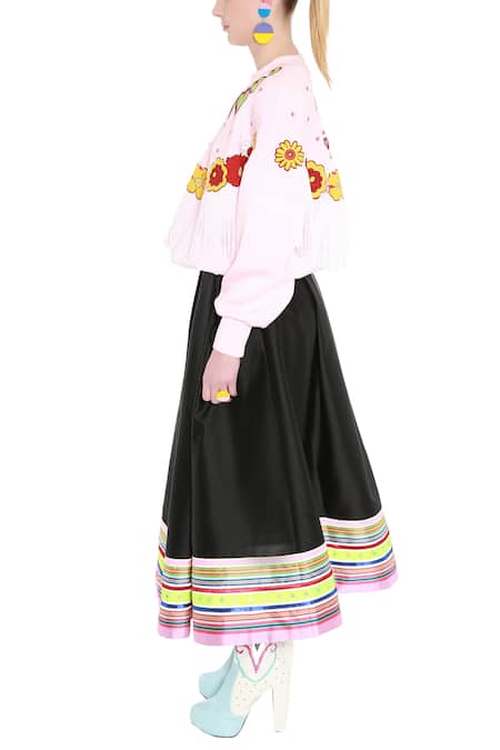 Manish Arora_Black Taffeta Flared Skirt_Online_at_Aza_Fashions