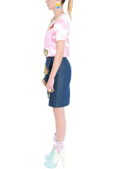Manish Arora_Blue Denim Overlay Skirt _Online_at_Aza_Fashions