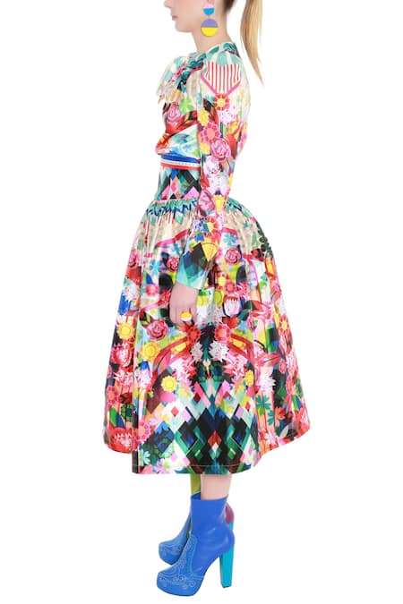 Manish Arora_Multi Color Taffeta Printed Midi Skirt_Online_at_Aza_Fashions