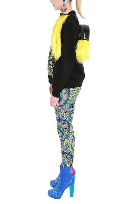 Manish Arora_Blue Cotton Neoprene Round Embellished Sweatshirt _Online_at_Aza_Fashions