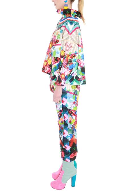 Manish Arora_Multi Color Polyester Neoprene Printed Blouse_Online_at_Aza_Fashions