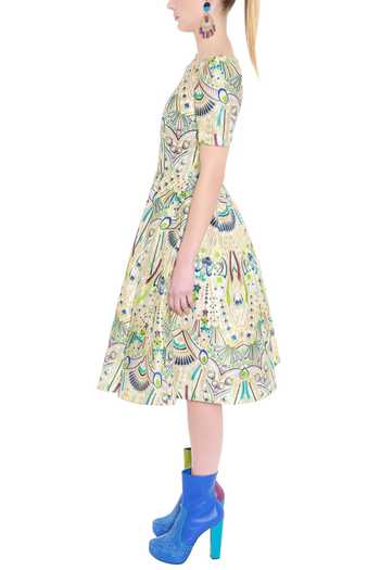 Manish Arora_Off White Organza Boat Neck Embroidered Midi Dress _Online_at_Aza_Fashions