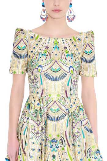 Buy_Manish Arora_Off White Organza Boat Neck Embroidered Midi Dress _Online_at_Aza_Fashions