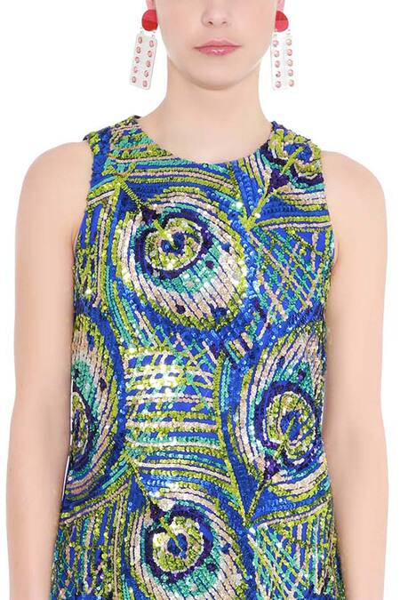 Buy Manish Arora Blue Net Round Embellished Dress Online at Aza Fashions Buy_Manish Arora_Blue Net Round Embellished Dress _Online_at_Aza_Fashions