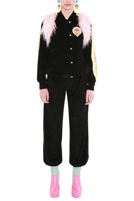 Manish Arora Black Sandwash Embroidered Track Pants