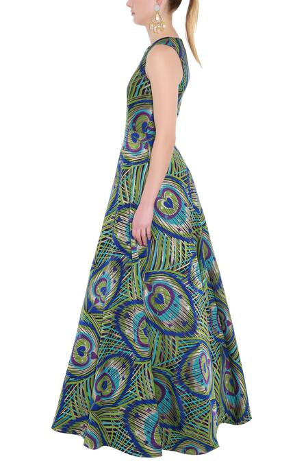Manish Arora_Green Brocade Silk Round Gown _Online_at_Aza_Fashions