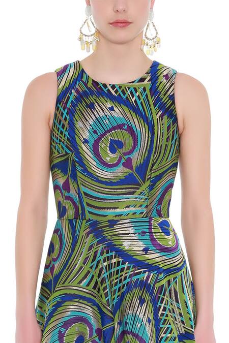 Buy_Manish Arora_Green Brocade Silk Round Gown _Online_at_Aza_Fashions