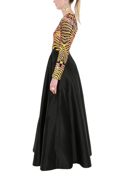 Manish Arora Black Net Round Embellished Gown Online at Aza Fashions Manish Arora_Black Net Round Embellished Gown _Online_at_Aza_Fashions
