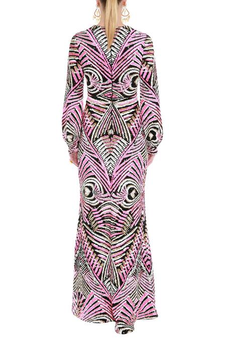 Shop Manish Arora Pink Net Round Embellished Gown at Aza Fashions Shop_Manish Arora_Pink Net Round Embellished Gown _at_Aza_Fashions