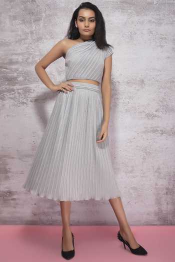 Ritika Bharwani_Silver One Shoulder Top_Online_at_Aza_Fashions