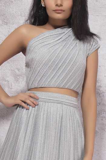 Buy_Ritika Bharwani_Silver One Shoulder Top_Online_at_Aza_Fashions