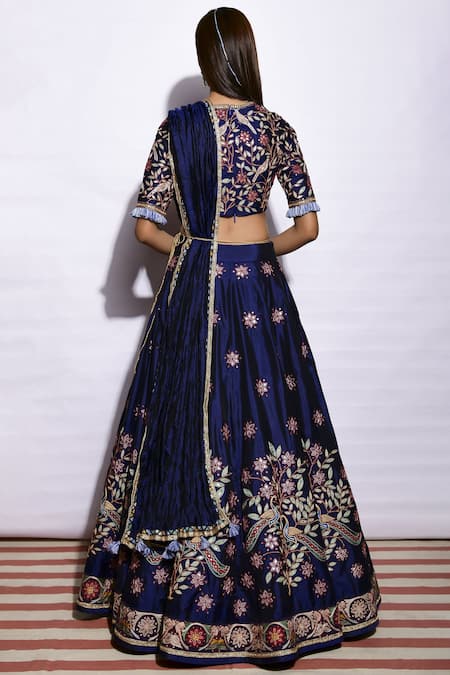 Shop Swati Vijaivargie Blue Silk Round Embroidered Bridal Lehenga Set at Aza Fashions Shop_Swati Vijaivargie_Blue Silk Round Embroidered Bridal Lehenga Set _at_Aza_Fashions