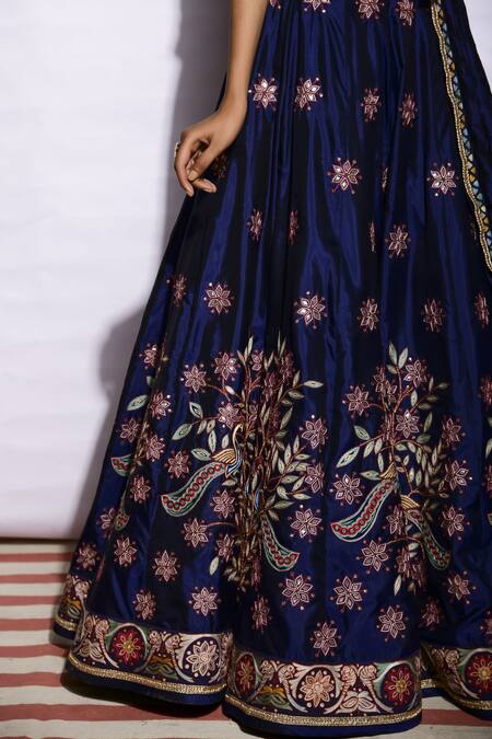 Buy Swati Vijaivargie Blue Silk Round Embroidered Bridal Lehenga Set Online at Aza Fashions Buy_Swati Vijaivargie_Blue Silk Round Embroidered Bridal Lehenga Set _Online_at_Aza_Fashions