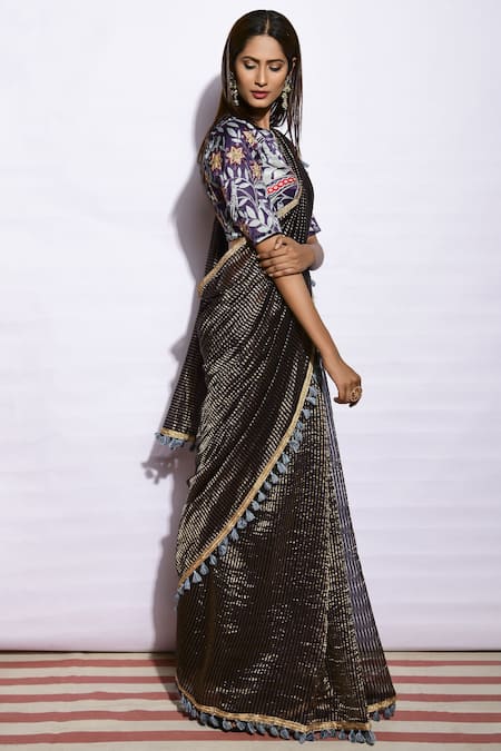 Shop Swati Vijaivargie Blue Tissue Chanderi Round Saree With Blouse at Aza Fashions Shop_Swati Vijaivargie_Blue Tissue Chanderi Round Saree With Blouse _at_Aza_Fashions