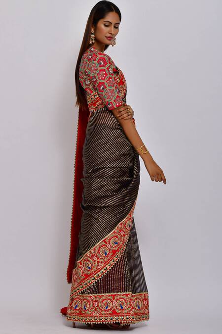 Swati Vijaivargie_Blue Chanderi Silk Round Saree With Blouse _Online_at_Aza_Fashions