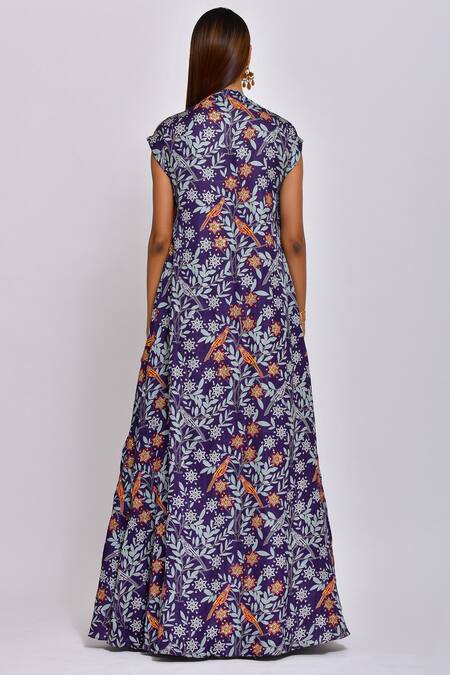 Shop Swati Vijaivargie Blue Linen Satin Blouse And Jacket Round Printed Lehenga Set at Aza Fashions Shop_Swati Vijaivargie_Blue Linen Satin Blouse And Jacket Round Printed Lehenga Set _at_Aza_Fashions