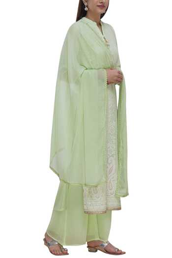 Samyukta Singhania_Green Georgette Embroidered Kurta Set_Online_at_Aza_Fashions