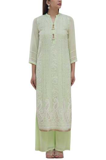 Buy_Samyukta Singhania_Green Georgette Embroidered Kurta Set_Online_at_Aza_Fashions