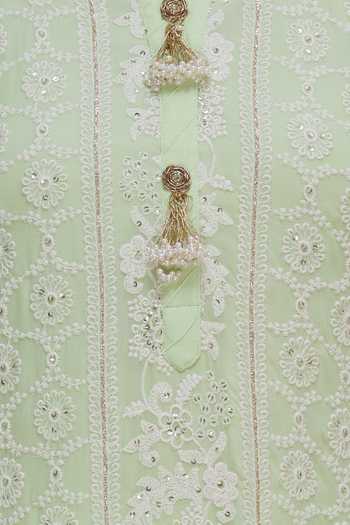 Samyukta Singhania_Green Georgette Embroidered Kurta Set_at_Aza_Fashions