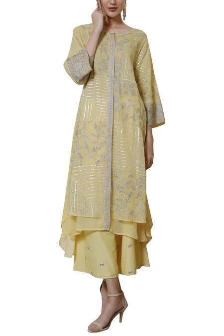 Anju & Harleen Yellow Georgette Embroidered Kurta Set Online at Aza Fashions Anju & Harleen_Yellow Georgette Embroidered Kurta Set_Online_at_Aza_Fashions