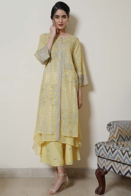 Anju & Harleen Yellow Georgette Embroidered Kurta Set