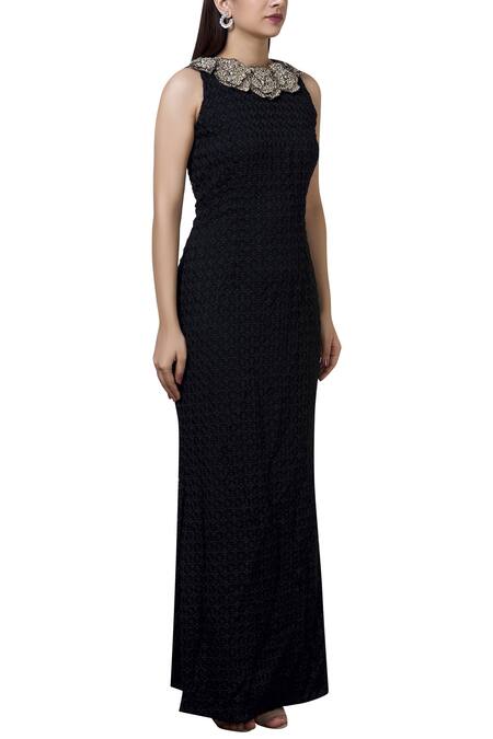 Varsha Wadhwa Black Lace Round Embellished Gown Online at Aza Fashions Varsha Wadhwa_Black Lace Round Embellished Gown_Online_at_Aza_Fashions