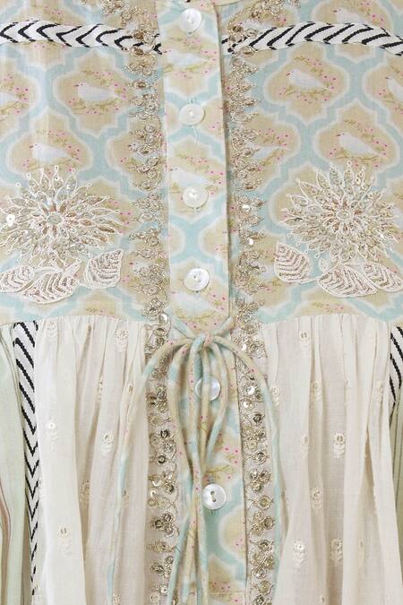 Aditi Beriwala_White Organic Cotton Stand Collar Embroidered Kurta _at_Aza_Fashions