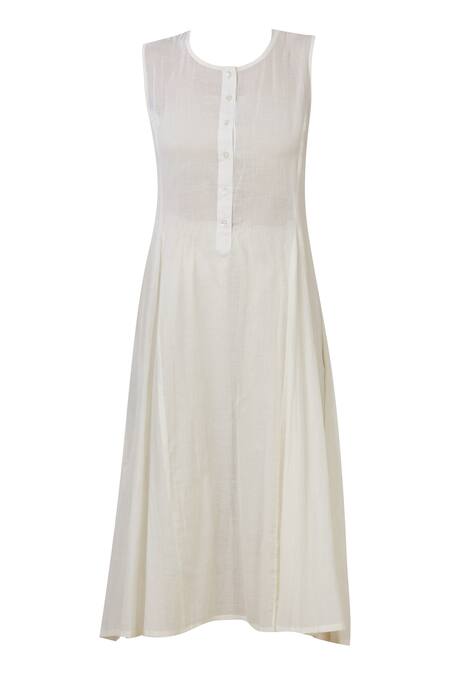 Shop_Aditi Beriwala_Green Organic Cotton Outer Kurta V Neck Inner Kurta Round Printed _Online_at_Aza_Fashions