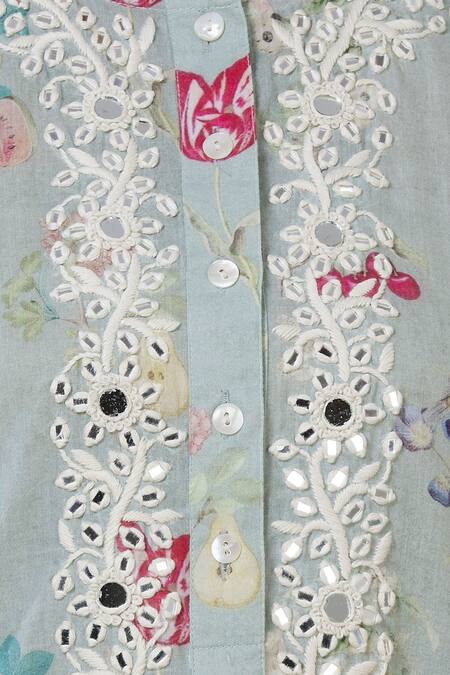 Aditi Beriwala_Blue Organic Cotton Round Embroidered Kurta _at_Aza_Fashions