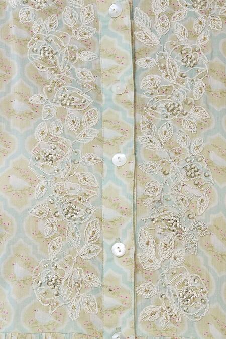 Aditi Beriwala_Blue Organic Cotton Stand Collar Printed Dress _at_Aza_Fashions