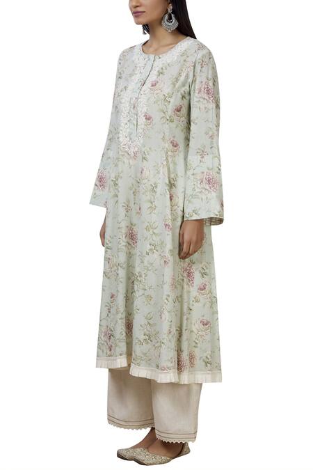Buy_Aditi Beriwala_Green Organic Cotton Round Flared Kurta _Online_at_Aza_Fashions