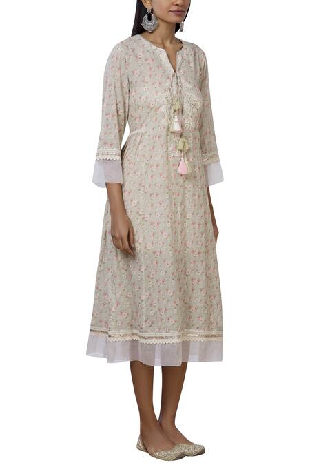 Aditi Beriwala_Beige Organic Cotton Round Printed Dress _Online_at_Aza_Fashions