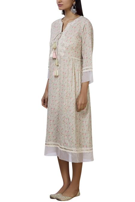 Buy_Aditi Beriwala_Beige Organic Cotton Round Printed Dress _Online_at_Aza_Fashions