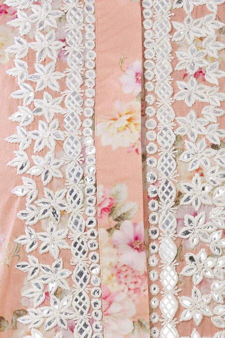 Aditi Beriwala_Peach Organic Cotton Stand Collar Printed Kurta _at_Aza_Fashions