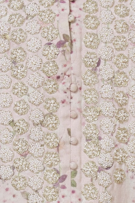 Aditi Beriwala_Purple Organic Cotton Outer Kurta Band Collar Inner Kurta V-neck Printed _at_Aza_Fashions