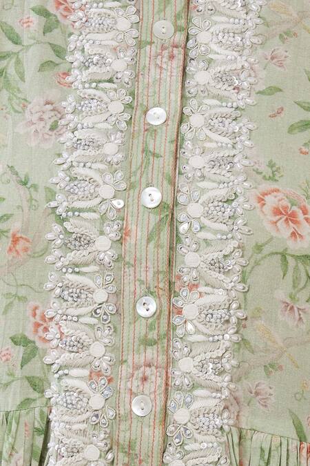 Aditi Beriwala_Green Organic Cotton Band Collar Anarkali_at_Aza_Fashions