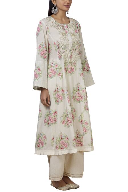 Aditi Beriwala_White Organic Cotton Round Printed Kurta _Online_at_Aza_Fashions
