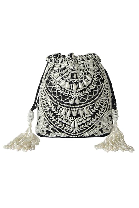 Shop Adora By Ankita Black Embroidered Embellished Potli Bag at Aza Fashions Shop_Adora By Ankita_Black Embroidered Embellished Potli Bag _at_Aza_Fashions