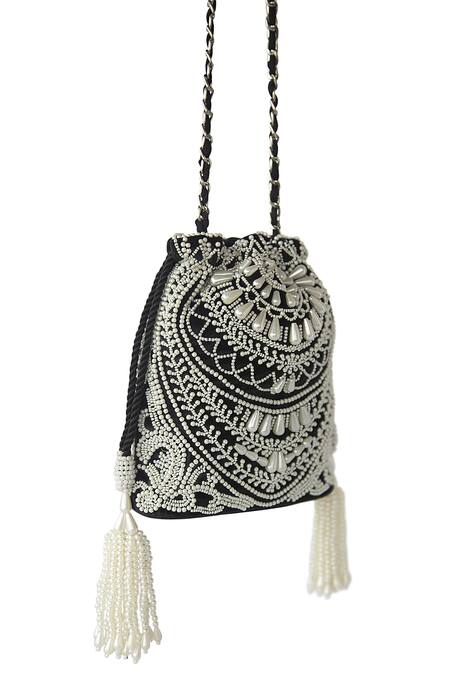 Adora By Ankita Black Embroidered Embellished Potli Bag Online at Aza Fashions Adora By Ankita_Black Embroidered Embellished Potli Bag _Online_at_Aza_Fashions