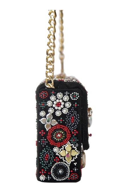 Buy Adora By Ankita Black Embroidered Floral And Geometric Bead Work Clutch Online at Aza Fashions Buy_Adora By Ankita_Black Embroidered Floral And Geometric Bead Work Clutch _Online_at_Aza_Fashions