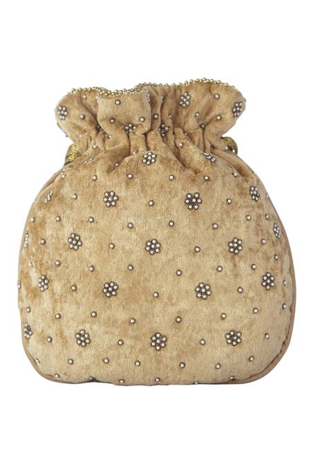 Shop Adora By Ankita Gold Beads, Sequins, Pearls Embellished Potli Bag at Aza Fashions Shop_Adora By Ankita_Gold Beads, Sequins, Pearls Embellished Potli Bag _at_Aza_Fashions