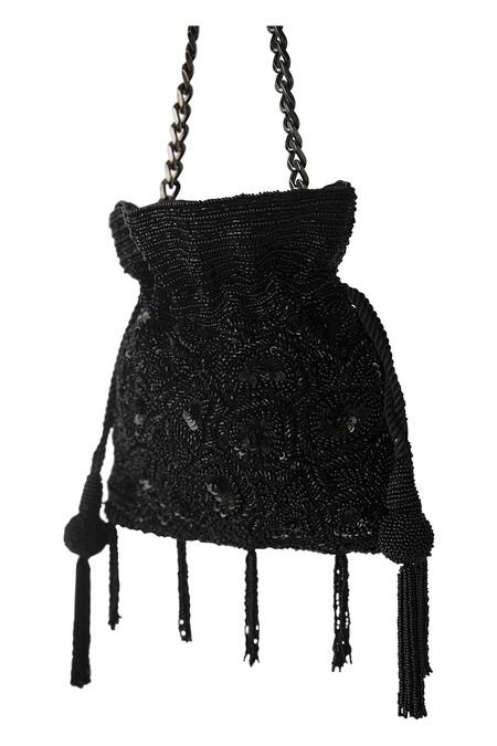 Adora By Ankita Black Embroidered Embellished Potli Bag Online at Aza Fashions Adora By Ankita_Black Embroidered Embellished Potli Bag _Online_at_Aza_Fashions
