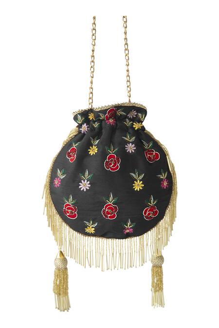 Shop Adora By Ankita Black Embroidered Embellished Potli Bag at Aza Fashions Shop_Adora By Ankita_Black Embroidered Embellished Potli Bag _at_Aza_Fashions