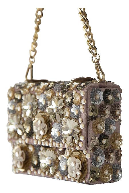 Adora By Ankita Pink Embroidered Floral Embellished Sling Bag Online at Aza Fashions Adora By Ankita_Pink Embroidered Floral Embellished Sling Bag _Online_at_Aza_Fashions