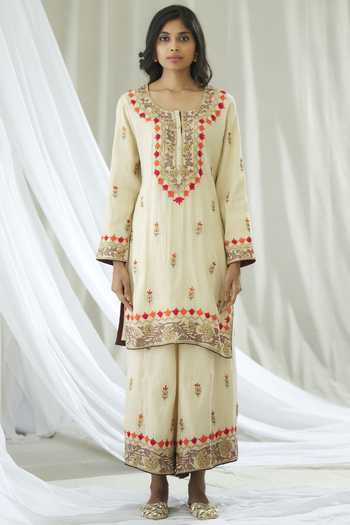 Buy_Heena Kochhar_Off White Chanderi Embroidered Kurta  Palazzo Set_Online_at_Aza_Fashions