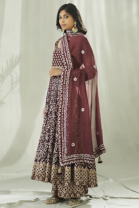 Heena Kochhar Wine Chanderi Anarkali Sharara Set