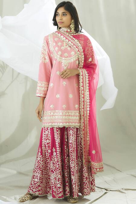 Heena Kochhar Pink Chanderi Kurta Sharara Set